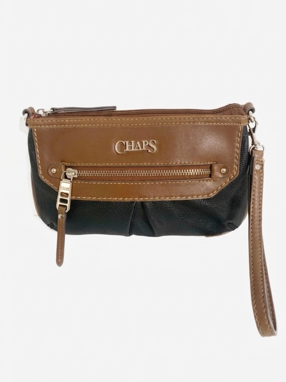 Chaps Faux Leather Fully Lined Pink Two Toned Wristlet Silver Toned Hardware ⚫️🟤